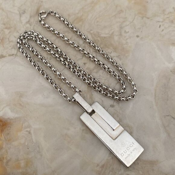 Gucci “G” Solid 925 Sterling Silver Pendant & 16” Sterling Silver Rolo Chain - Picture 1 of 11
